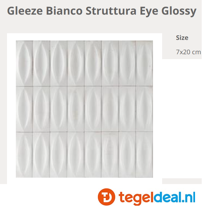 Ragno Gleeze BIANCO struttura EYE 3D, 7,5x20 cm, R8HF, reliëf wandtegels 
