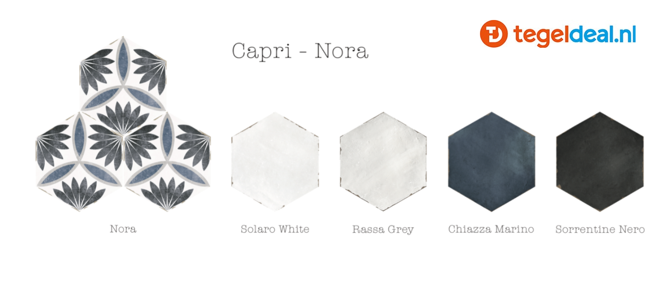 VLT en WDT Nanda Tiles, Capri SOLARO WHITE, 14x16 cm, hexagon