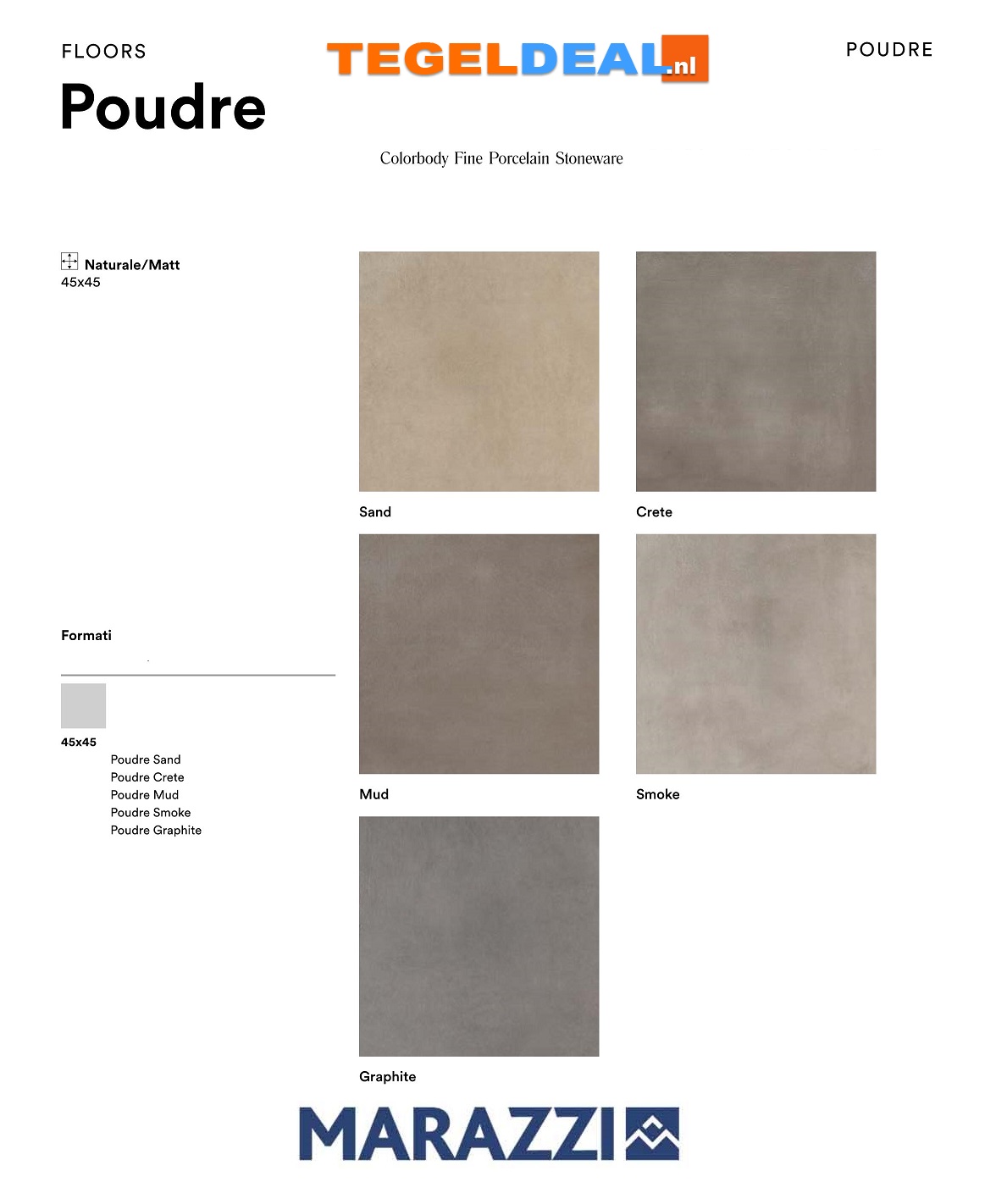 VLT Marazzi Poudre, 45x45 cm, cementlook