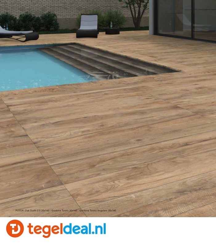ACTIE - Castelvetro Woodland OAK, 30x160x2 cm, art. 02XWD316R6, houtlook terrastegels - € 49,50 per m2