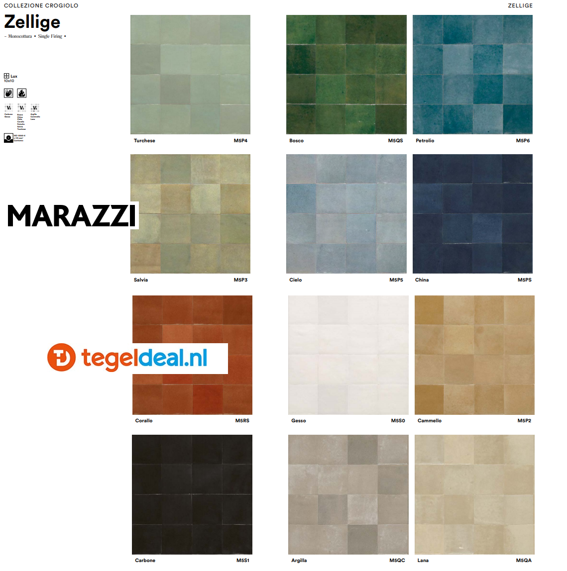 Marazzi Zellige BOSCO, M5QS, 10x10 cm 