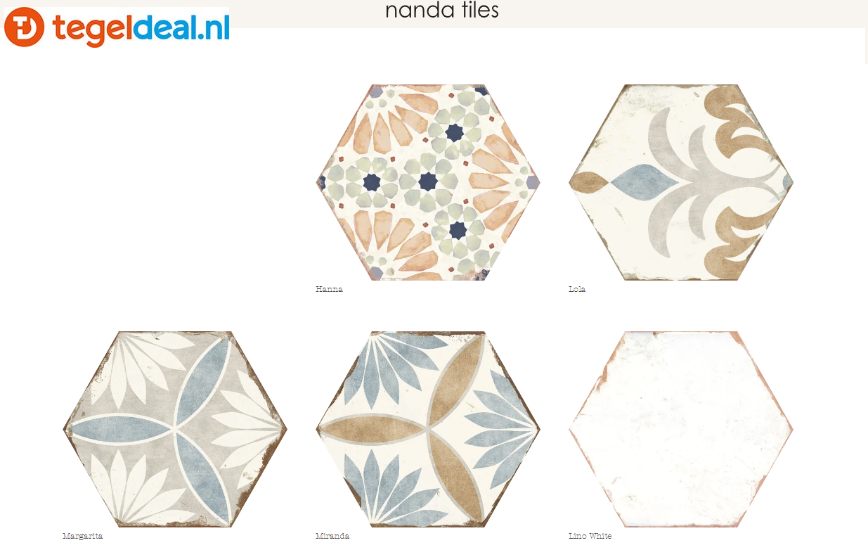 Nanda Tiles, Bohemia MIRANDA, 21x25 cm, hexagon patroontegels 