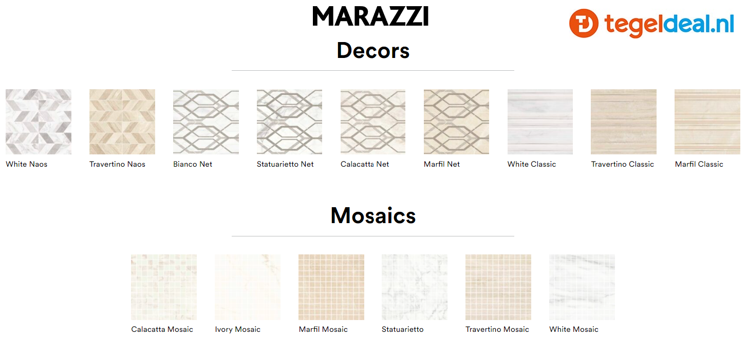 Marazzi Marbleplay, marmerlook tegels - 8 kleuren - 5 formaten