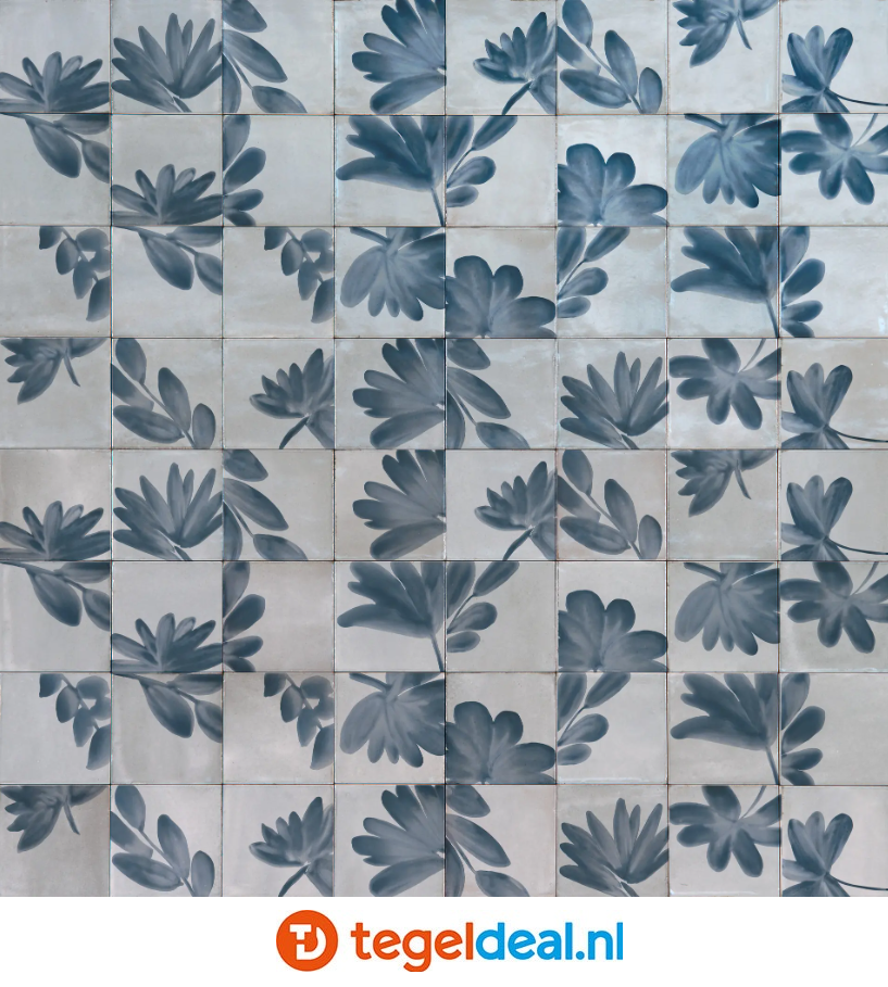 Marazzi Rice GRIGIO, 15x15 cm Decoro Blossom M9JD, handvorm wandtegels