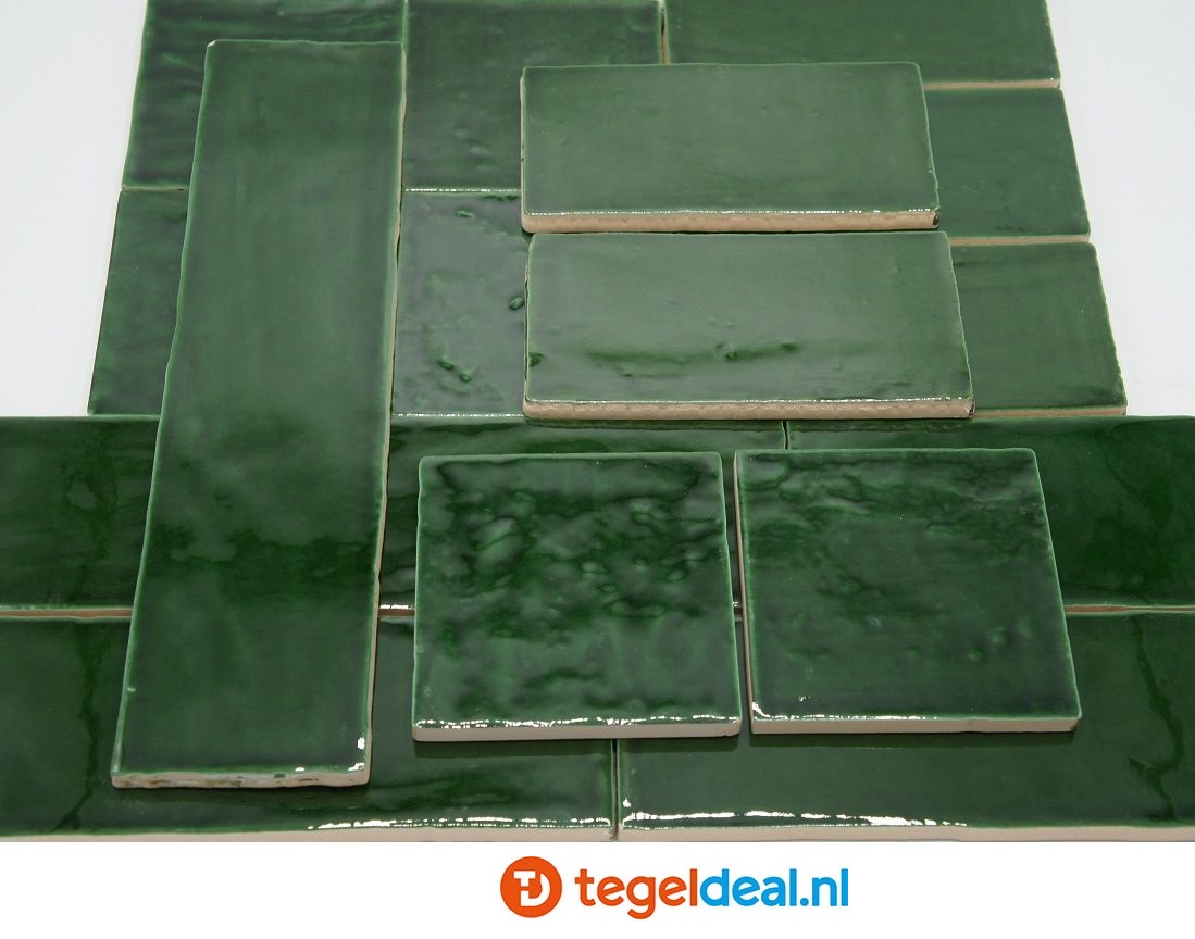 ACTIE - OP=OP EMERALD GREEN, 10x10 cm, handvorm wandtegels - OP VOORRAAD  