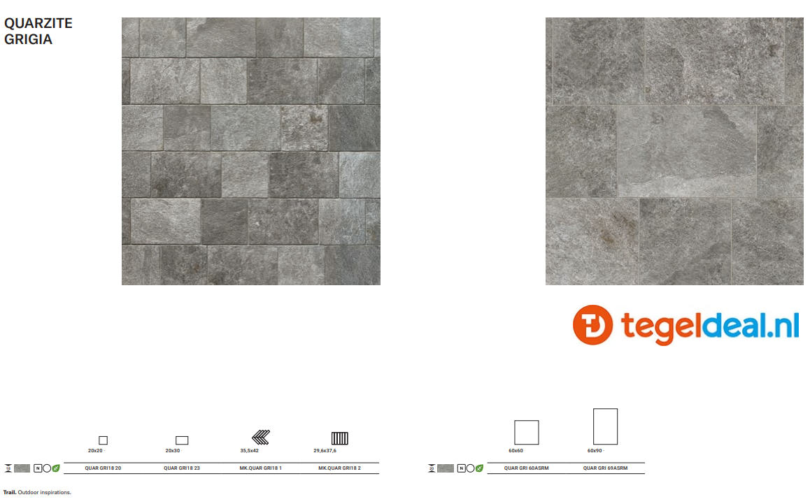 ACTIE - Imola Trail QUARZITE GRIGIA, 60x90x2 cm, art. QUAR GRI 69ASRM, terrastegels 
