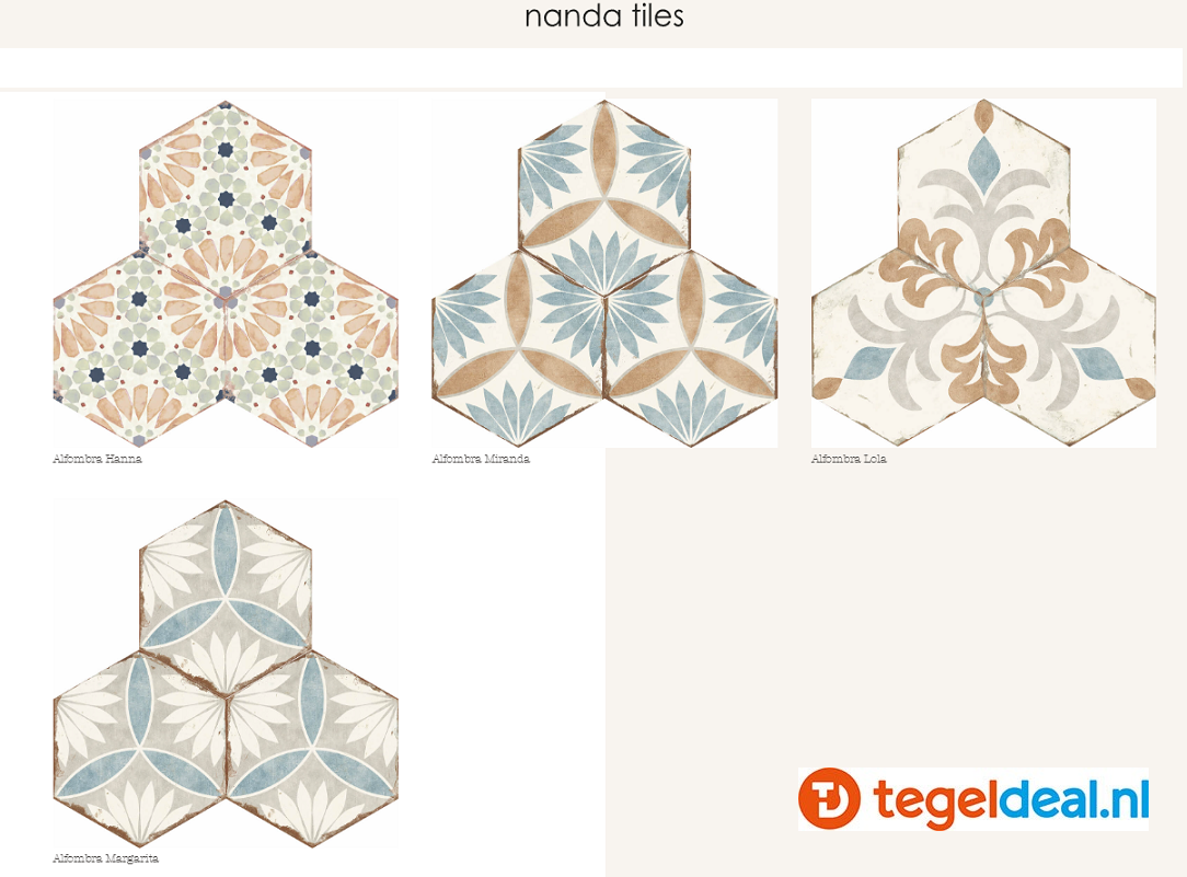 Nanda Tiles, Bohemia MIRANDA, 21x25 cm, hexagon patroontegels 