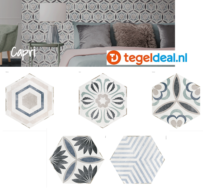 Nanda Tiles, Capri TIBERIO TAUPE, 14x16 cm, hexagon tegels