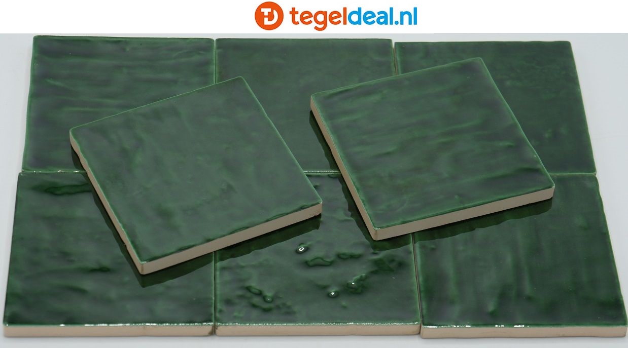 ACTIE - OP=OP EMERALD GREEN, 10x10 cm, handvorm wandtegels - OP VOORRAAD  