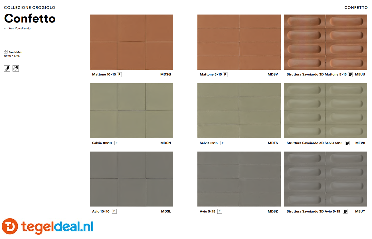 Marazzi Confetto, matte tegels - 12 kleuren - 2 formaten