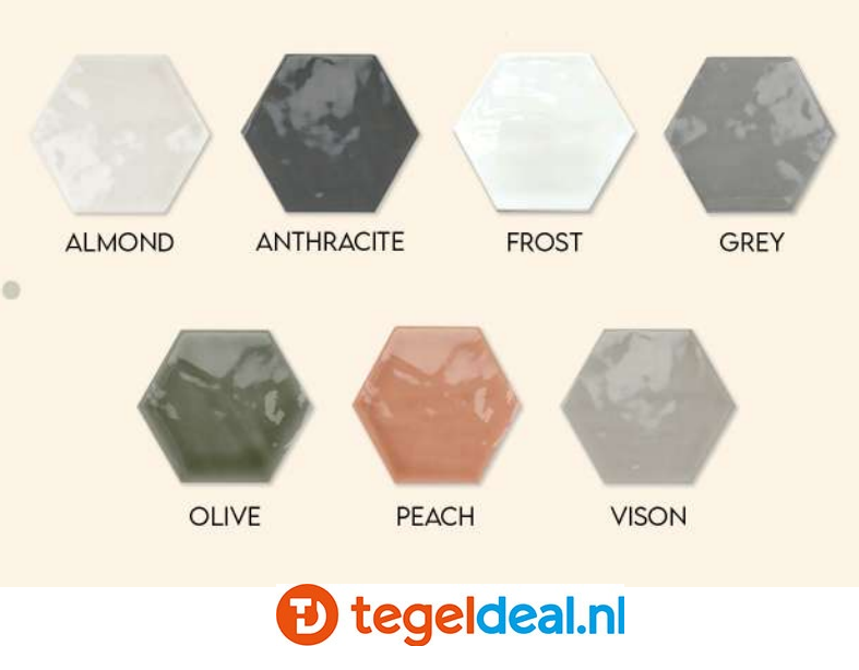 Life, Kronos 7 kleuren, 10,8x12,4 cm hexagon wandtegels 