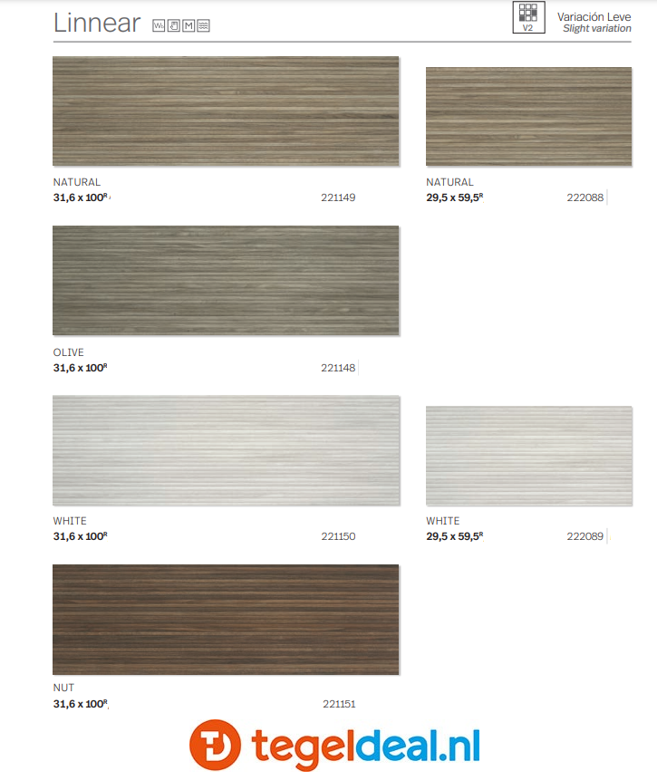 ACTIE - Colorker, Linnear Naturel 29,5x59,5 cm, reliëf wand- decortegel  OP=OP