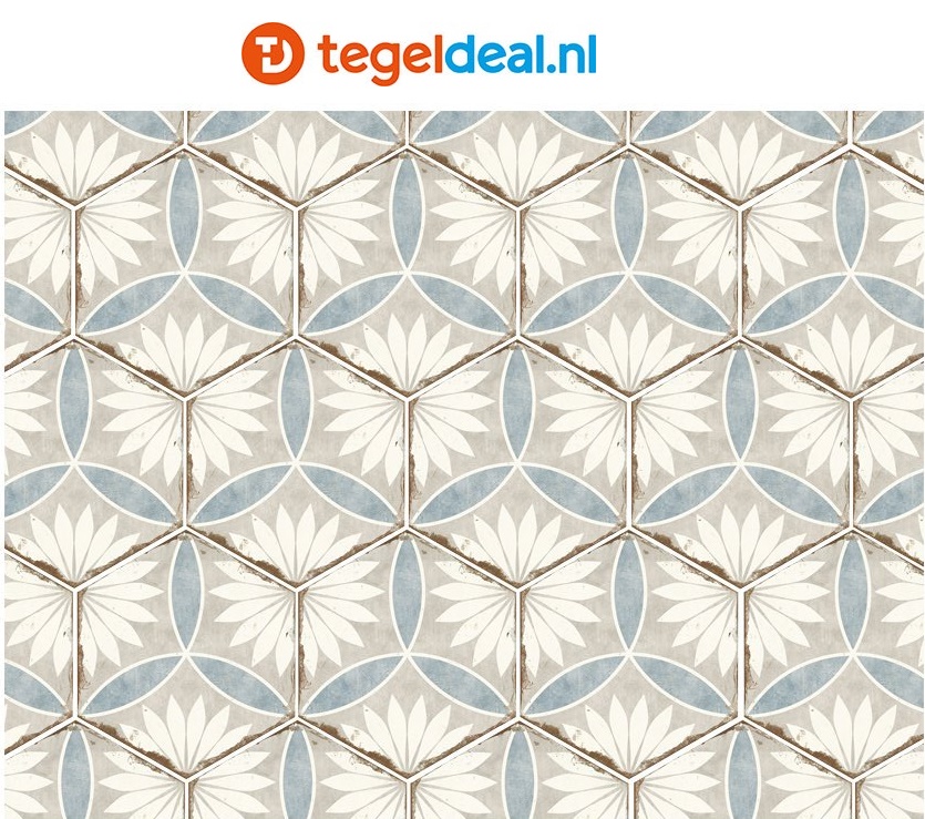 Nanda Tiles, Bohemia MARGARITA, 21x25 cm, hexagon patroontegels