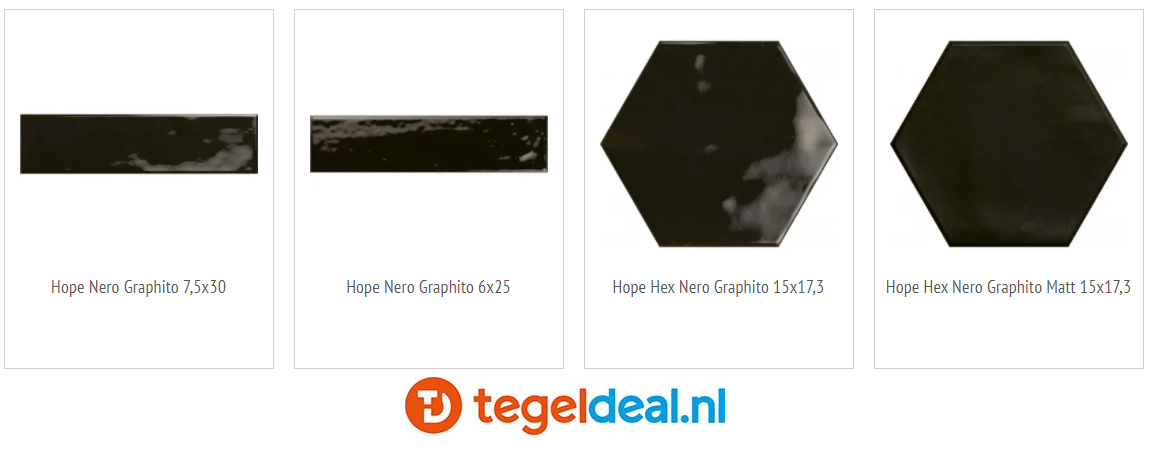 Ribesalbes Hope NERO GRAPHITO glans, 15x17,3 cm hexagon wandtegels