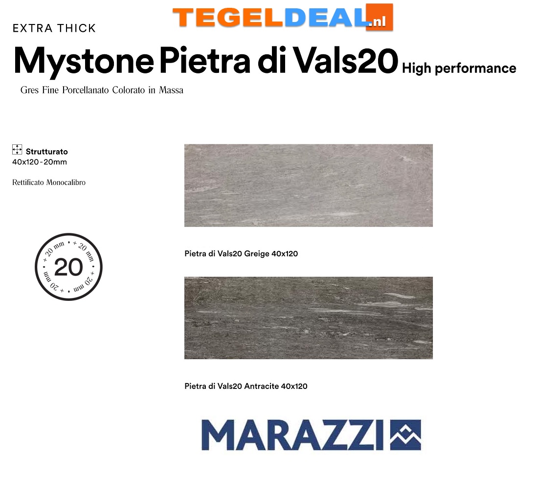 VLT Marazzi, Mystone Pietra di Vals, kwartsiet-look