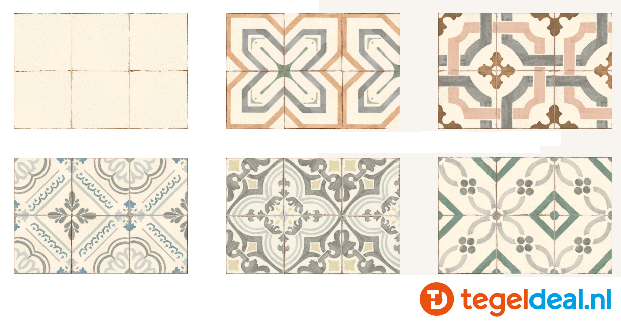 Nanda Tiles, Villa Remi, 15x15 cm, vintage patroontegels voor vloer en wand 