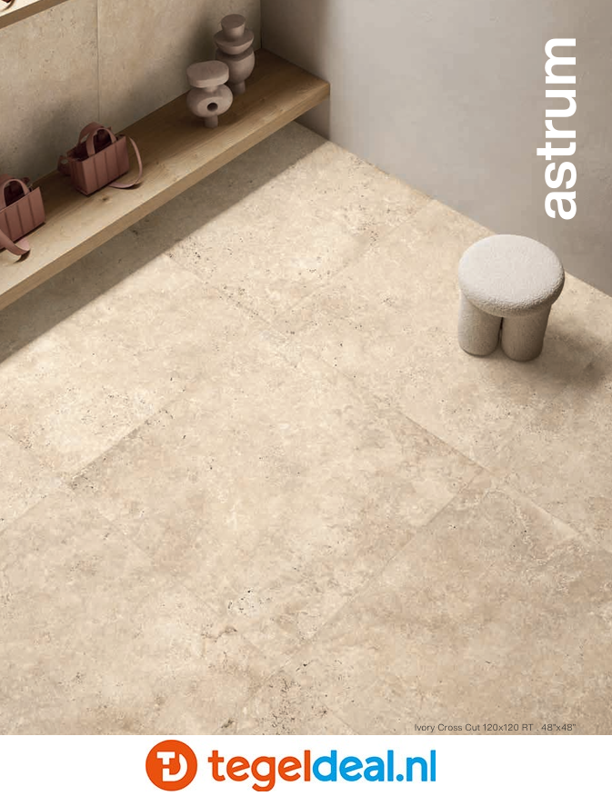 Supergres Astrum, IVORY Cross Cut, 60x120x2 cm T_20, travertin-look terrastegels 