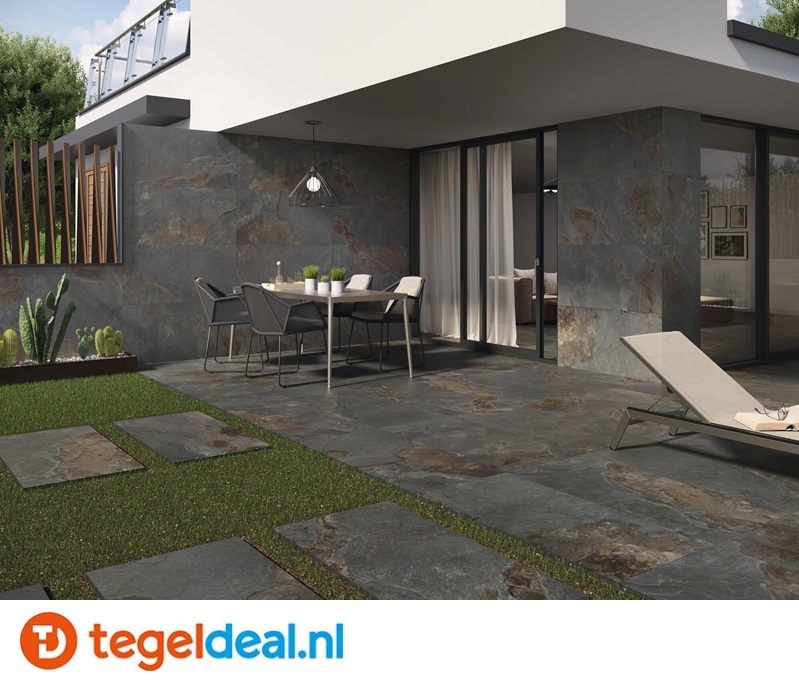 ACTIE - Baldocer Slate Out, BLACK, 60x120x2 cm OUT, natuursteenlook terrastegels