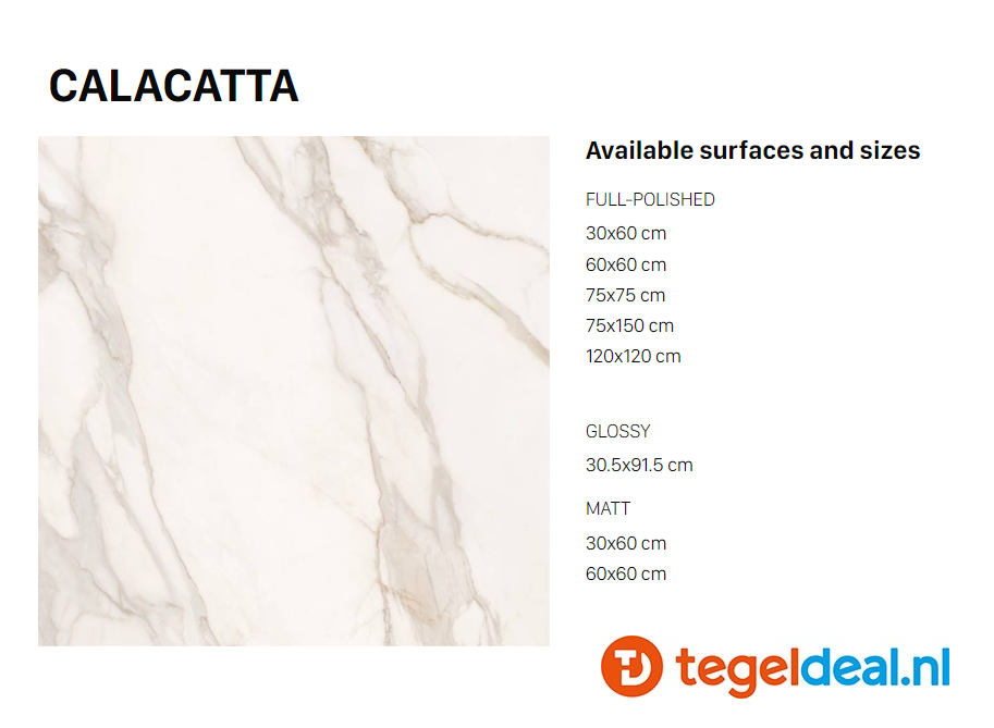 VLT Supergres Purity of Marble, Calacatta Lux, 75 x 75 cm