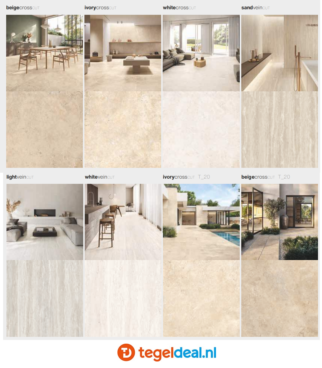 Supergres Astrum, LIGHT Vein Cut Naturale, 30x60 cm, travertin-look tegels 