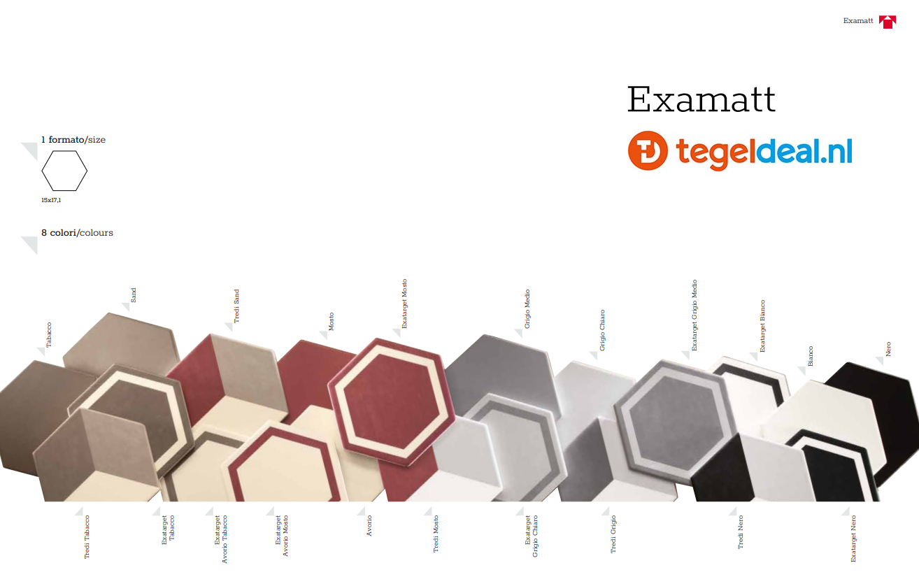 Tonalite, Examatt, 15x17 cm, hexagon vloer- en wandtegels Tonalite, Examatt, 15x17 cm, hexagon vloer- en wandtegels