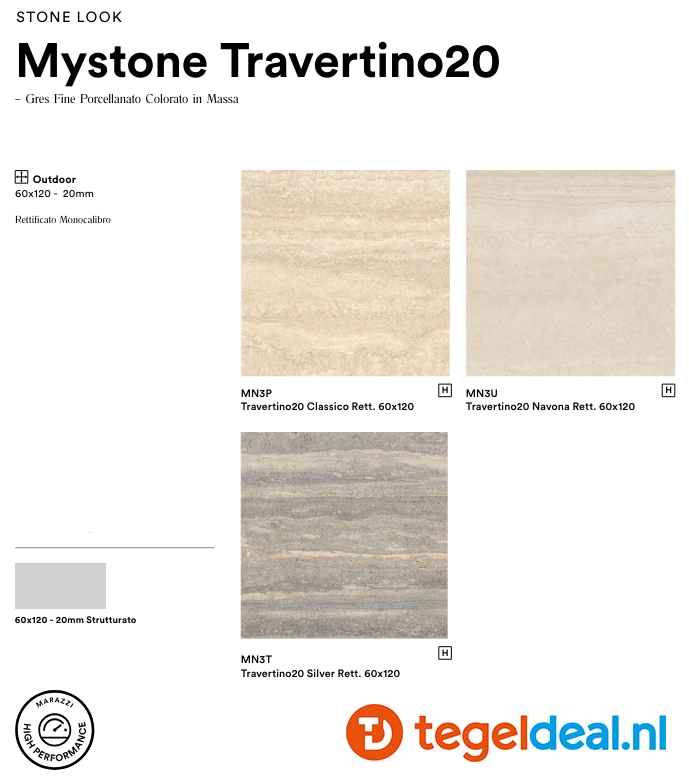 Marazzi, Mystone Travertino, travertinlook tegels - 3 kleuren - 4 formaten 
