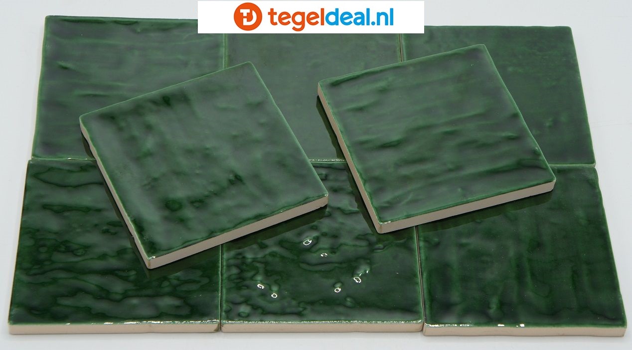 ACTIE - OP=OP EMERALD GREEN, 10x10 cm, handvorm wandtegels - OP VOORRAAD  