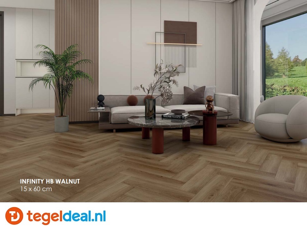 INFINITY HB WALNUT Plank, 15x60x0,6 cm, Rigid SPC Click Vloer    