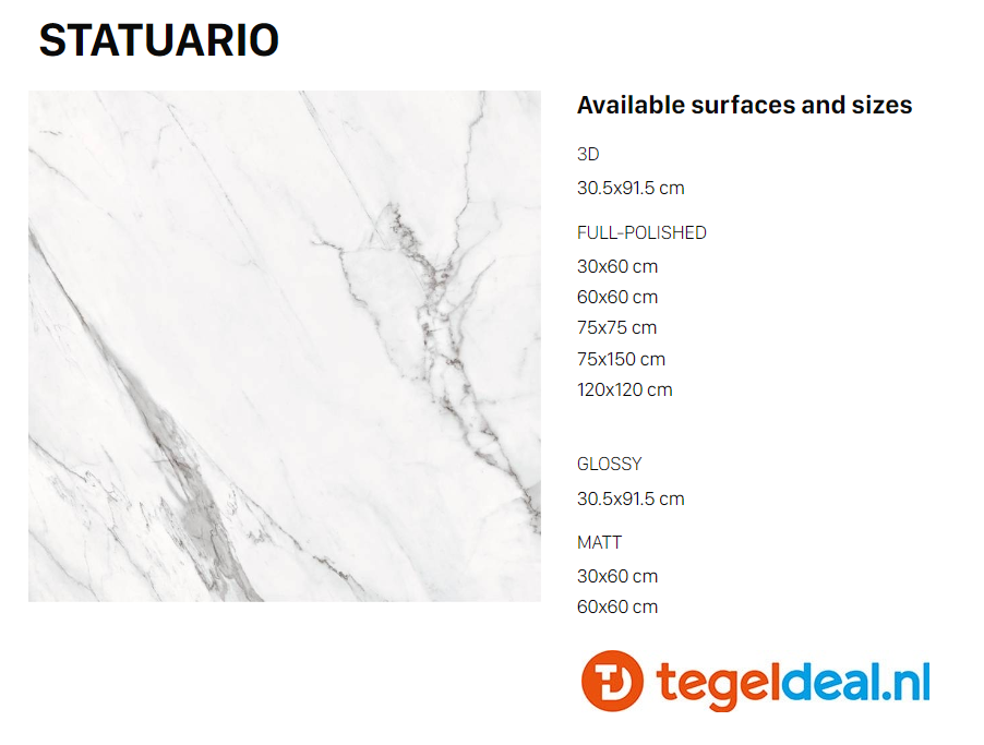 VLT Supergres Purity of Marble, Statuario Lux, 75 x 150 cm VLT Supergres Purity of Marble, Statuario Lux, 75 x 150 cm