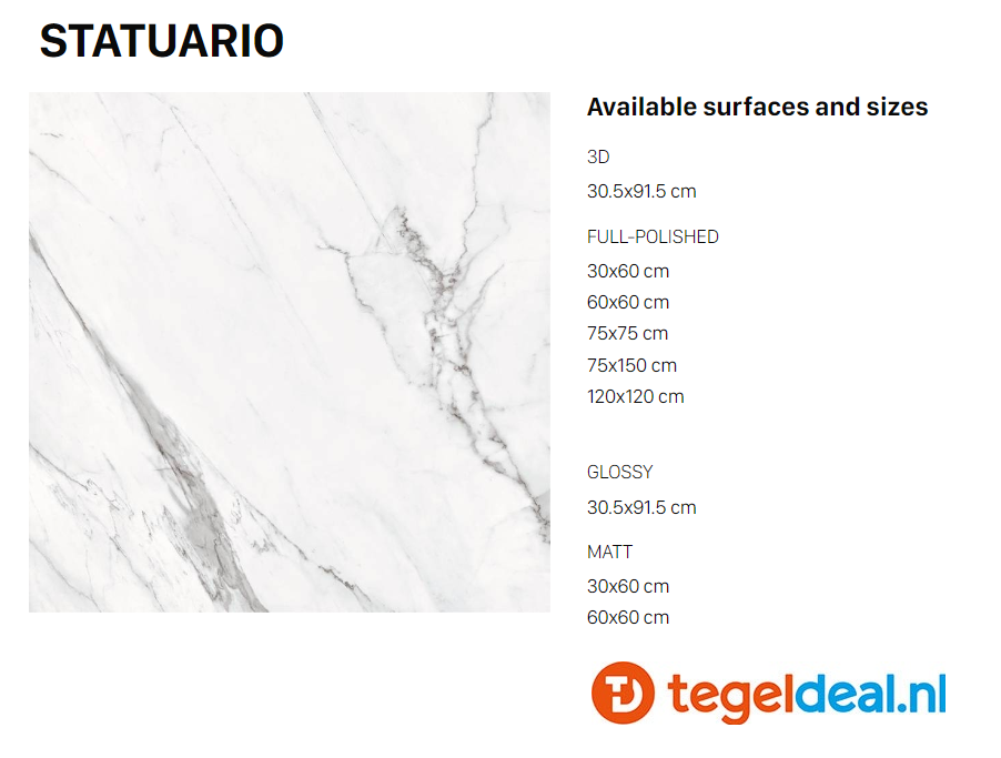 VLT Supergres Purity of Marble, Statuario Lux, 75 x 150 cm