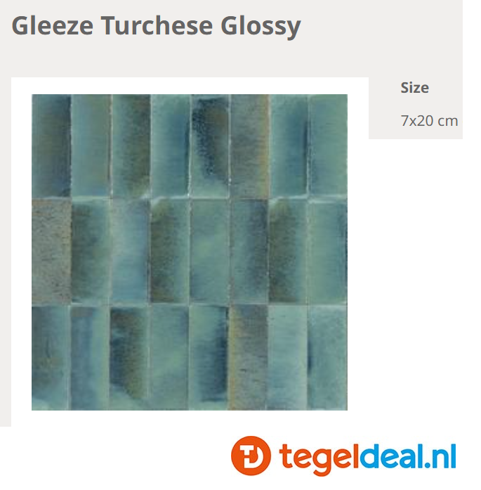 Ragno Gleeze TURCHESE, 7,5x20 cm, R8HA, handvorm wandtegels 
