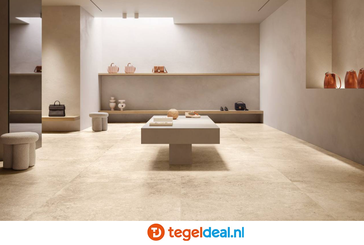 Supergres Astrum, IVORY Cross Cut, 60x120x2 cm T_20, travertin-look terrastegels 