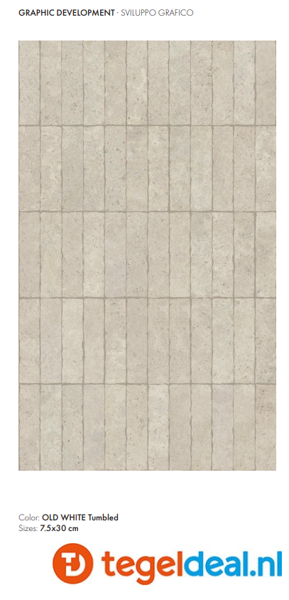 SIL Ceramiche, Hampton OLD WHITE, 7,5x30 cm Tumbled 