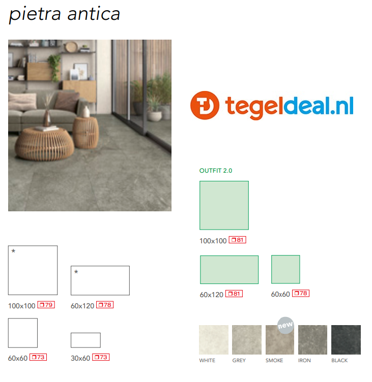 VLT en TRT Castelvetro, Pietra Antica, 5 kleuren en div. afm.  