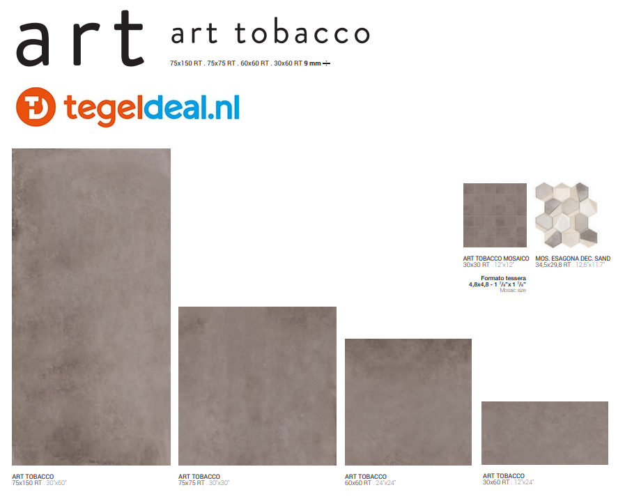 VLT Supergres Art Tobacco, 75x150 cm, R5ØT, betonlook tegels  