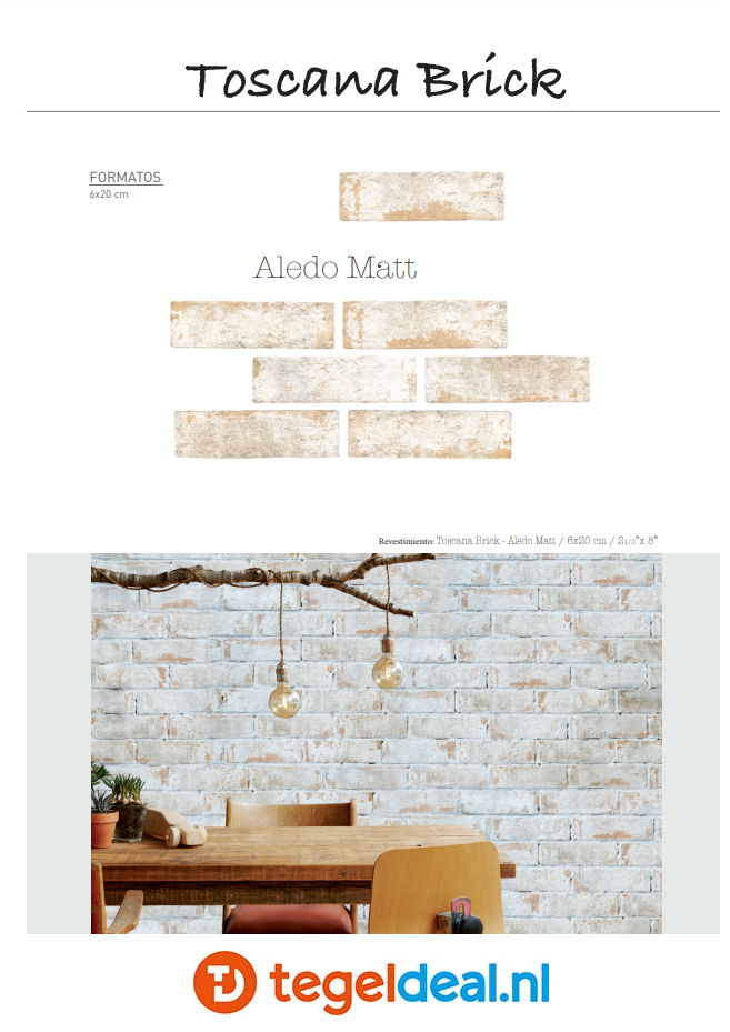 Nanda Tiles, Toscane Brick, Aledo Matt, 6x20 cm wandtegels 