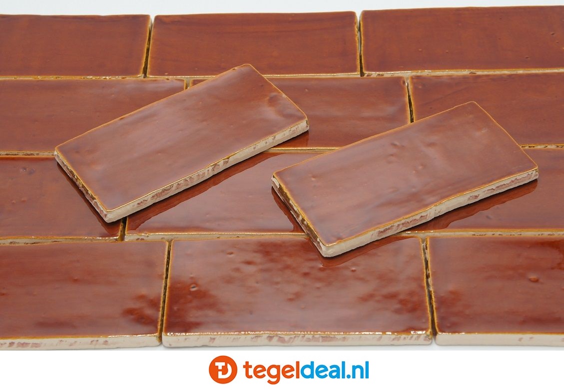 ACTIE - OP=OP COGNAC, 7,5x15 cm handvorm wandtegels - OP VOORRAAD