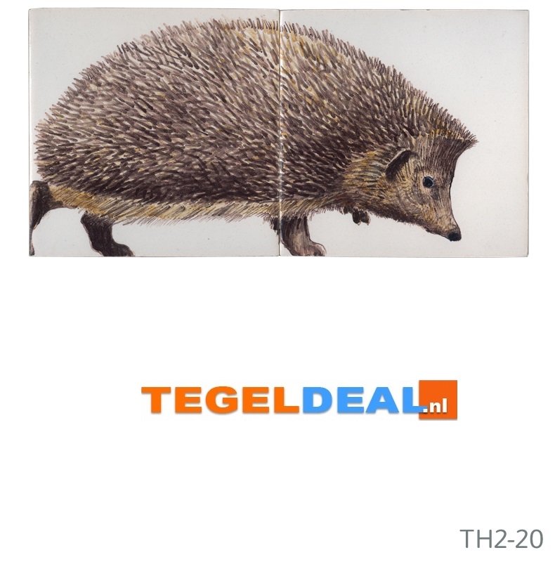 TH1-25c ; Egel jong, handbeschilderde tegel, 13x13 cm 