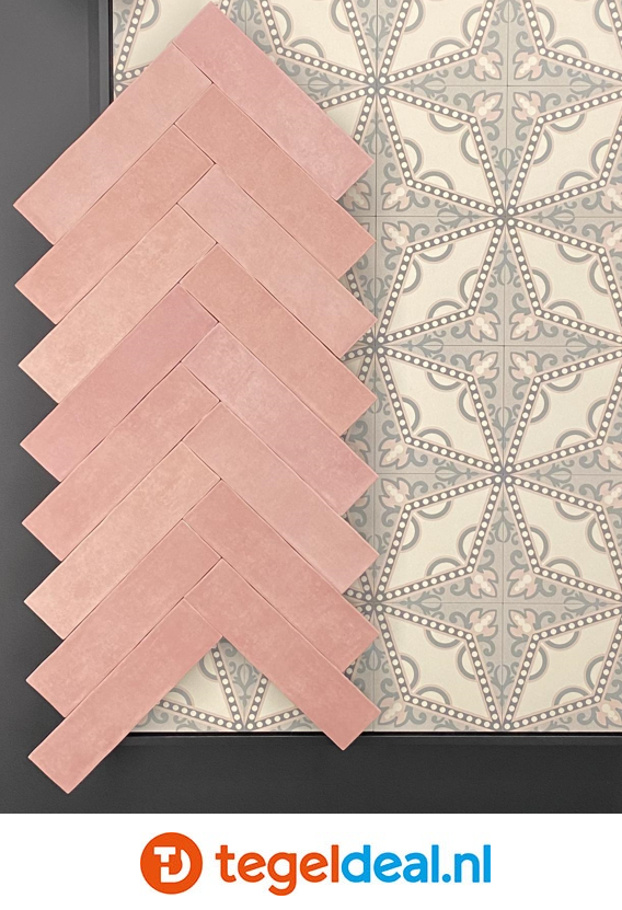 Revoir Paris, Atelier Vieux Rose, 6,2x25 cm mat, handvorm wandtegels Revoir Paris, Atelier Vieux Rose, 6,2x25 cm mat, handvorm wandtegels