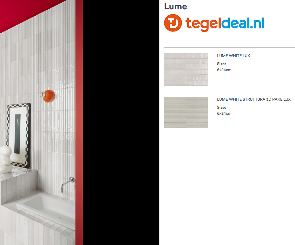 Marazzi Lume WHITE, 6x24 cm Rake 3D MP9E, wandtegels met reliëf