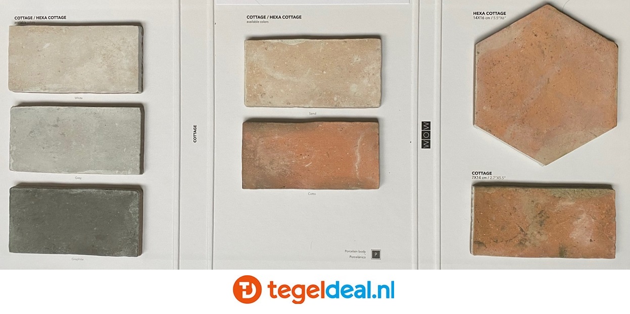 WOW Design, Cottage WHITE, 14x16 cm Hexagon, terracottalook tegels
