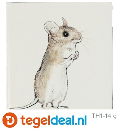 TH1 - 14j  Lopende muis, 13 x 13 cm, handbeschilderd