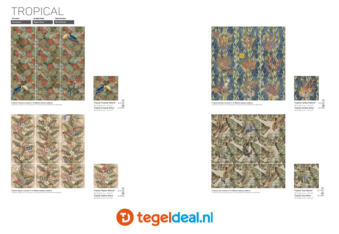 Aparici Tropical, 30x30 cm, wandtegels botanische decors Aparici Tropical, 30x30 cm, wandtegels botanische decors