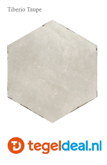 Nanda Tiles, Capri TIBERIO TAUPE, 14x16 cm, hexagon tegels Nanda Tiles, Capri TIBERIO TAUPE, 14x16 cm, hexagon tegels