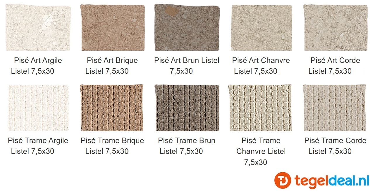 SIL Ceramiche, Pisé ARGILE TRAME, 7,5x30 cm listel, natuursteenlook tegels met reliëf - €55,00/m2 / Palletdeal op aanvraag