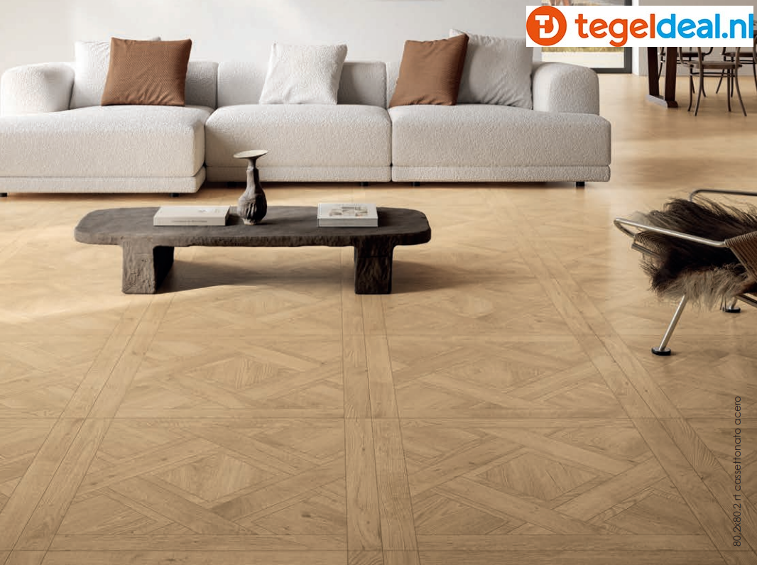 Ermes Aurelia, Bosco, Acero 80x80 cm Cassettonato, houtlook decor tegels