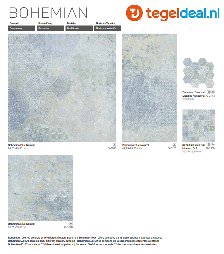VLT Aparici Bohemain BLUE Natural, 49,75 x 99,55 cm