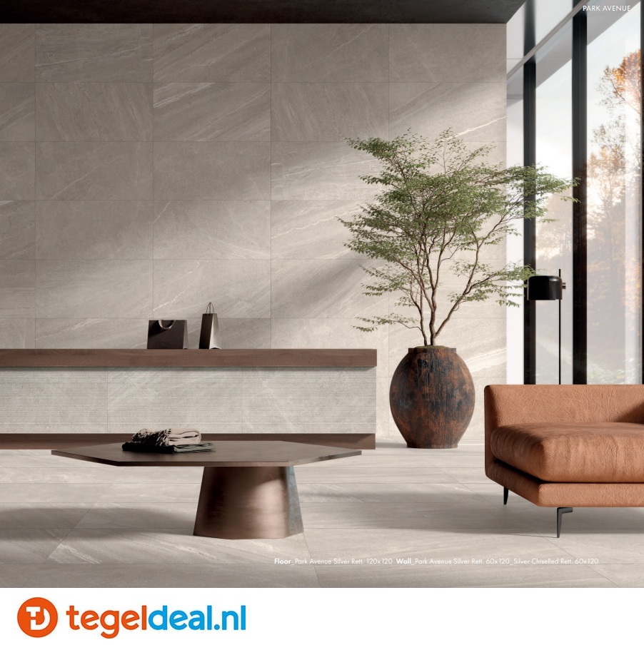 SIL Ceramiche, Park Avenue SILVER, 60x60 cm, natuursteenlook tegels