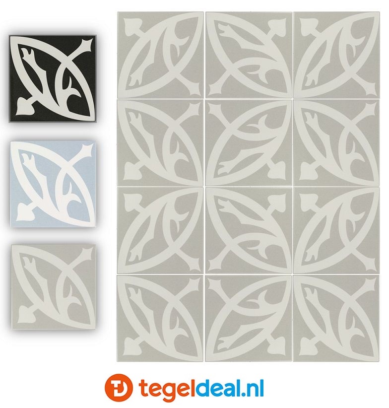 Revoir Paris, La Madeleine Zelie Gris, 20x20 cm, patroontegels Revoir Paris, La Madeleine Zelie Gris, 20x20 cm, patroontegels