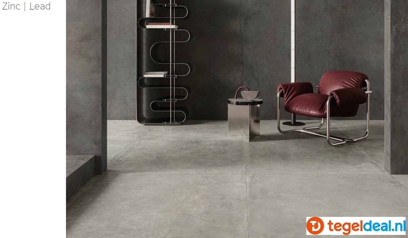Supergres Irony, LEAD, 60x60 cm, metaallook tegels - €36,50 per m2 incl. btw